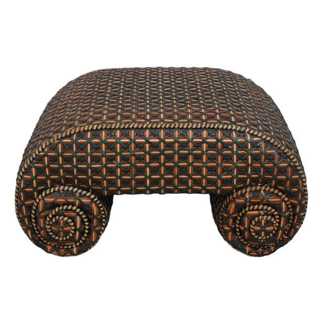 Mackenzie Childs Scrolled Base Woven Wicker Stool For Sale
