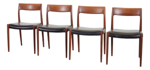 Teak Dining Chairs with Black Leather by Niels Otto Møller for J.L. Møllers, 1960s, Set of 4