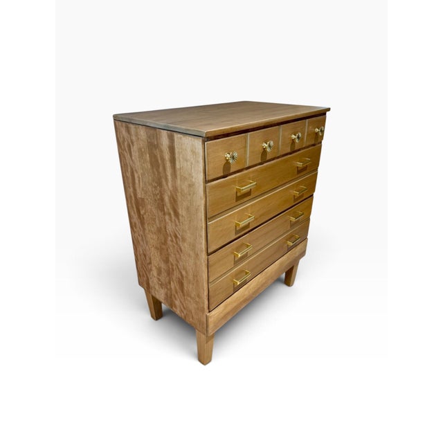 Ethan Allen Refinished Vintage Ethan Allen 3 Drawer Chest | Mid-Century Modern Style Solid Wood Dresser | Custom Two-Tone Stain Stamped CRP Bachelor Chest For Sale - Image 4 of 12