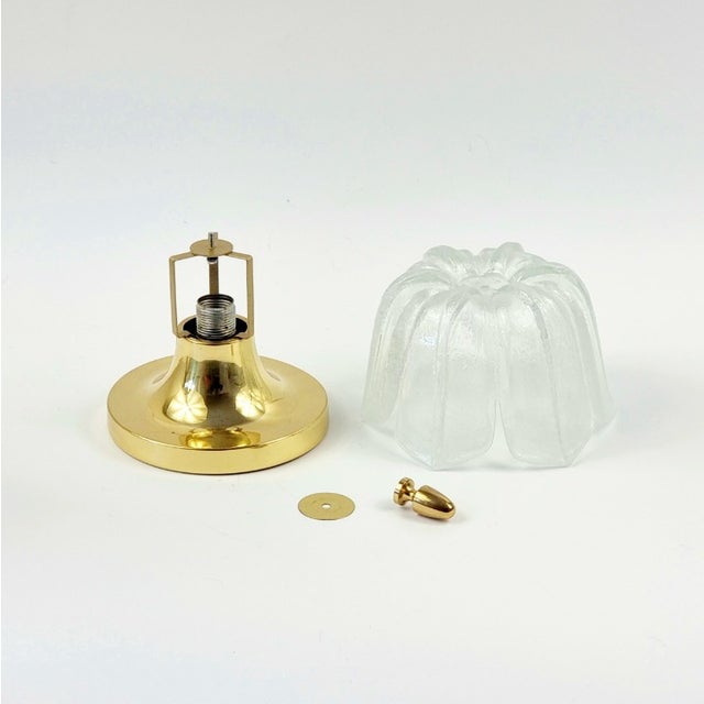 Mid-Century Modern Flower-Shaped Glass & Brass Flush Mount/Ceiling Light From Limburg, Germany, 1970s For Sale - Image 9 of 10