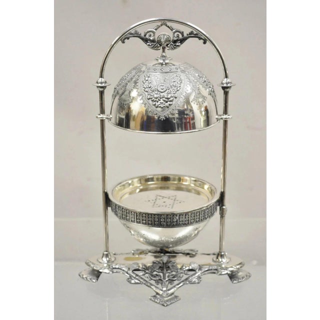 Antique Meriden Co Victorian Silver Plated Round Dome Covered Butler Butter Dish. Item features "C" monogram to center,...