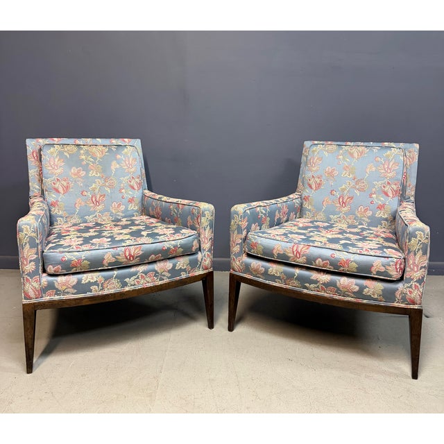 Blue Pair of Walnut Framed Lounge Chairs by Harvey Probber Mid Century, Attributed For Sale - Image 8 of 11