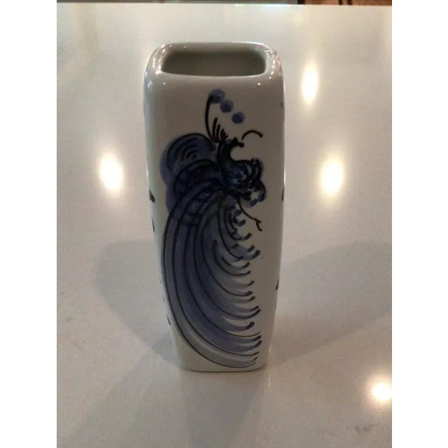 Ceramic Vintage Delft Style Skyros Hand-Made and Signed Blue & White Vase With Peacock & Florals For Sale - Image 7 of 7
