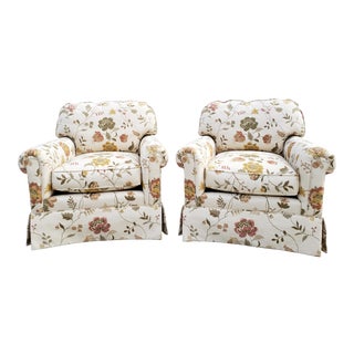 Kravet Floral Motif Uphostered Club Chairs-A Pair For Sale