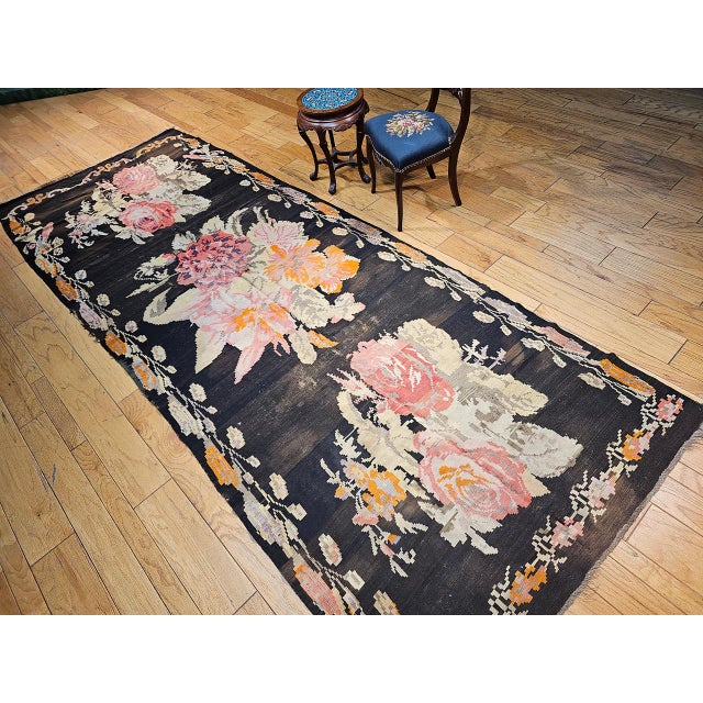Vintage Caucasian Karabagh Kilim, Floral wreath Design, Handwoven Wool, 5' x 14' For Sale - Image 4 of 17