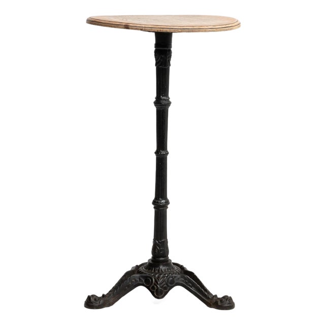 Mid 20th Century Cast Iron Bistro Table With Oak Top For Sale