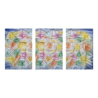 1920 Theater Mountain Construction Modernist Multicolor Fine Art Print Triptych by Paul Klee, 8" X 12" Per Panel For Sale