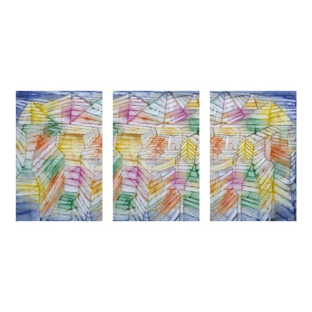 1920 Theater Mountain Construction Modernist Multicolor Fine Art Print Triptych by Paul Klee, 8" X 12" Per Panel For Sale