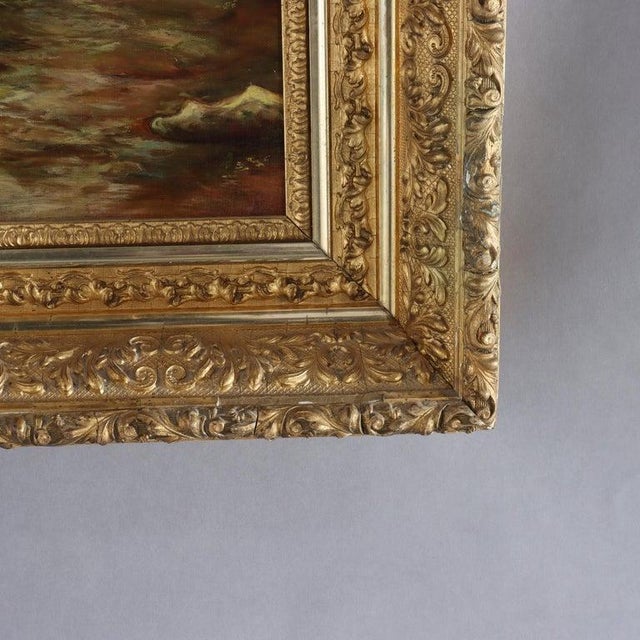 Textile Antique Hudson River School Oil on Canvas Painting of a River Scene C1900 For Sale - Image 7 of 12
