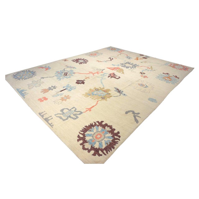 Early 21st Century 21st Century Turkish Oushak Wool 12x16 Ivory, Orange & Slate Blue Handmade Area Rug #1144180 For Sale - Image 5 of 14