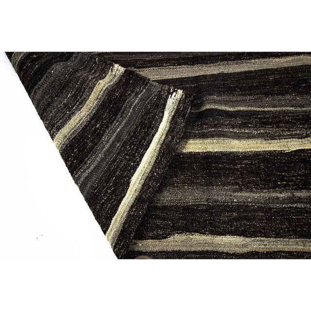 1960s Vintage Striped Brown Kilim Rug-6'2'x9" For Sale - Image 5 of 7