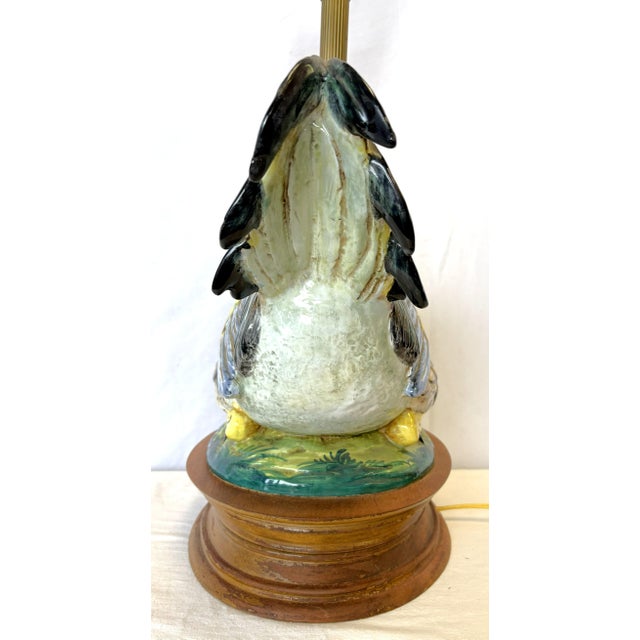 Vintage Large Ceramic Rooster Lamp on Wood Base For Sale - Image 13 of 17