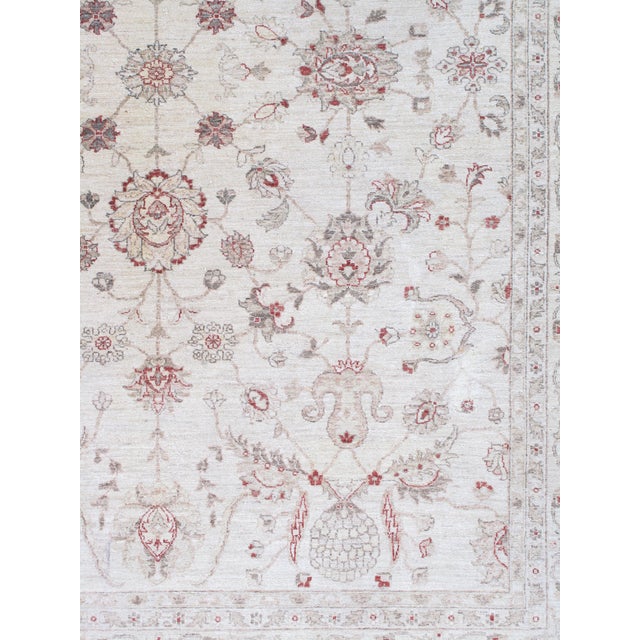 Textile Late 20st Century Modern Peshawar Carpet, Ivory Field, Ivory Border, Gray, Coral For Sale - Image 7 of 11