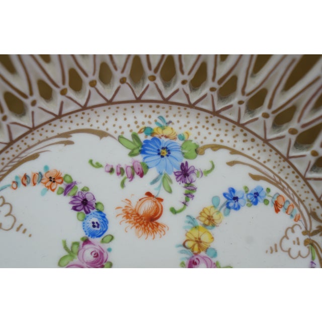 Late 19th Century Antique Max Roesler German Dresden Porcelain Reticulated Compote Basket Bowl 7" For Sale - Image 5 of 12