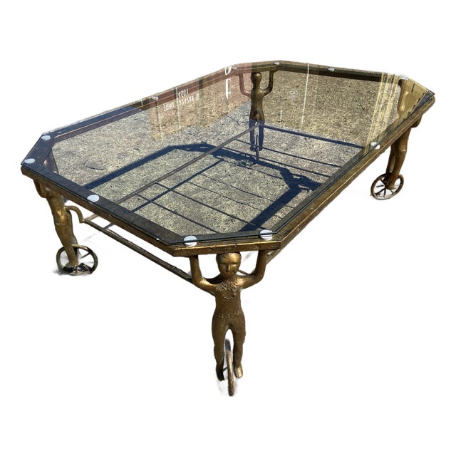 1950s Androgynous Figural Cast Iron Gueridon Coffee Table After Alberto Giacometti For Sale