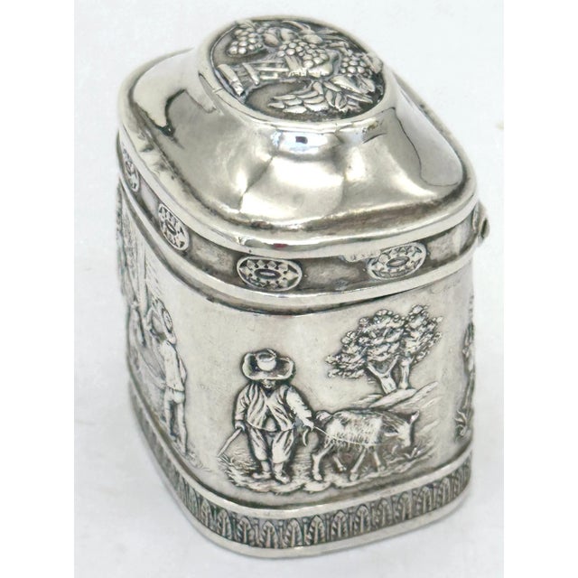 Metal Biedermeier German .800 Silver Snuff Box Domed Lid and Repoussé Pastoral Scenes For Sale - Image 7 of 12