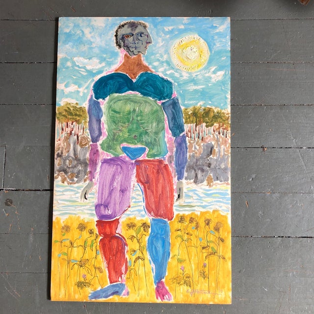 1970s Original Vintage E.J.Hartmann Abstract Figure Painting 1970’s Signed For Sale - Image 5 of 5