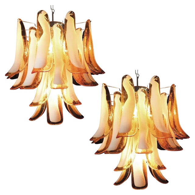 Italian Murano Glass Petal Chandeliers, Set of 2 For Sale