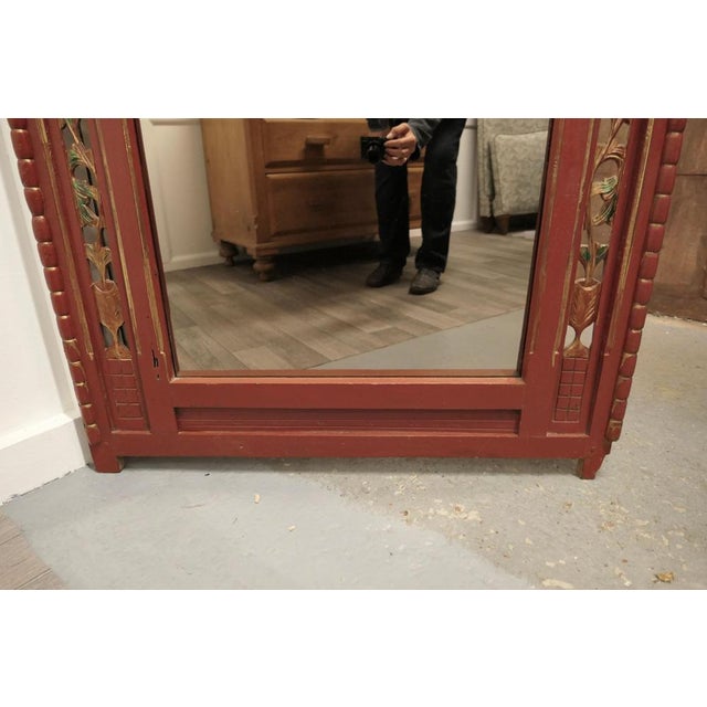 Paint 19th Century Oriental Painted Red Lacquer Mirror, 1880s For Sale - Image 7 of 8