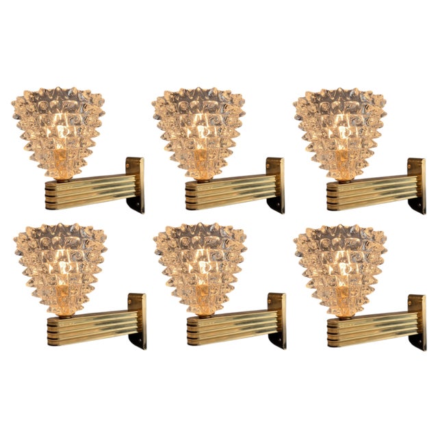 Rostrato Wall Lights in Blown Glass and Brass by Barovier & Toso, Italy, 1990s, Set of 6 For Sale - Image 10 of 10