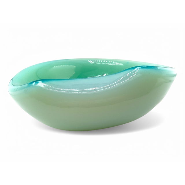 Mid-Century Modern Vintage Murano Glass Sommerso Ashtray Seguso Poli Barbini Venini Teal & White For Sale - Image 3 of 6