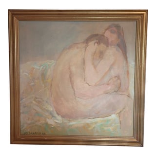 1968 Mid-Century Modern Impressionist Nude Couple Oil Painting by Jay Hannah For Sale