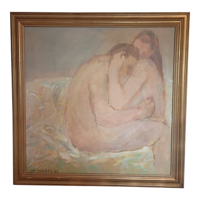 1968 Mid-Century Modern Impressionist Nude Couple Oil Painting by Jay Hannah For Sale