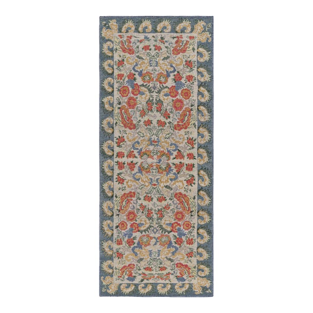 Rug & Kilim’s Classic Style Runner Rug in White With Floral Patterns For Sale