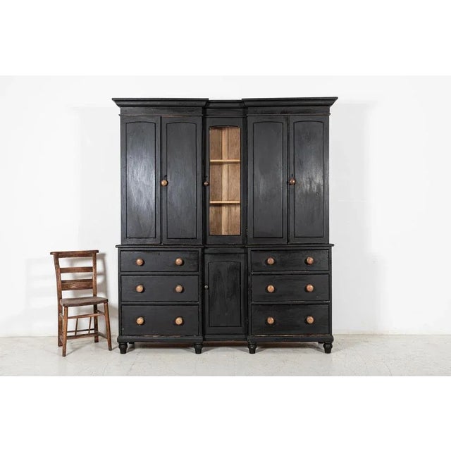 19th Century English Inverted Ebonised Breakfront Housekeeper's Cupboard For Sale - Image 6 of 13