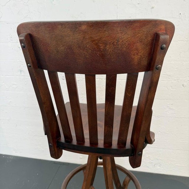 Wood 1920s Oak Craftsman Swivel Architect's Drafting Stool For Sale - Image 7 of 12