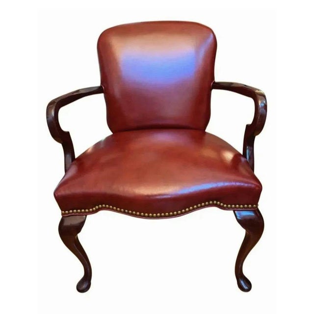 Brick Red The Ultimate Statement of Traditional Elegance: The Leathercraft Open Armchair & Tufted Ottoman Set For Sale - Image 8 of 12
