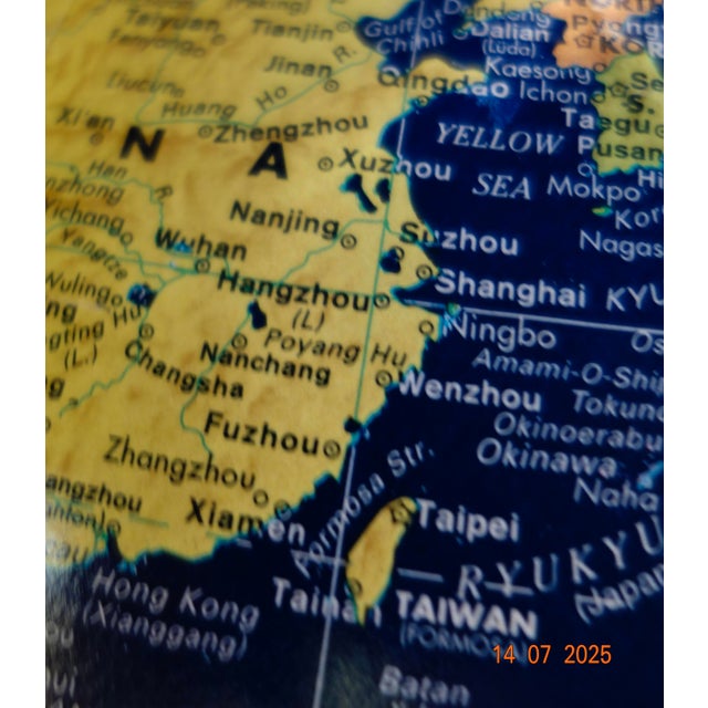 Metal 1990s Replogle Globe Art Deco Base, Deep Blue For Sale - Image 7 of 14