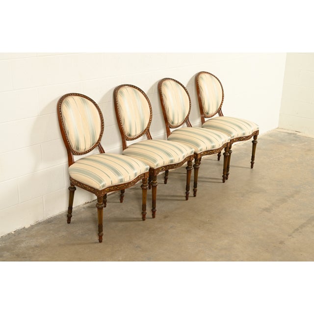 Karges Furniture Karges Style French Regency Louis XVI Carved Mahogany and Gold Gilt Dining Chairs, Set of Four For Sale - Image 4 of 12