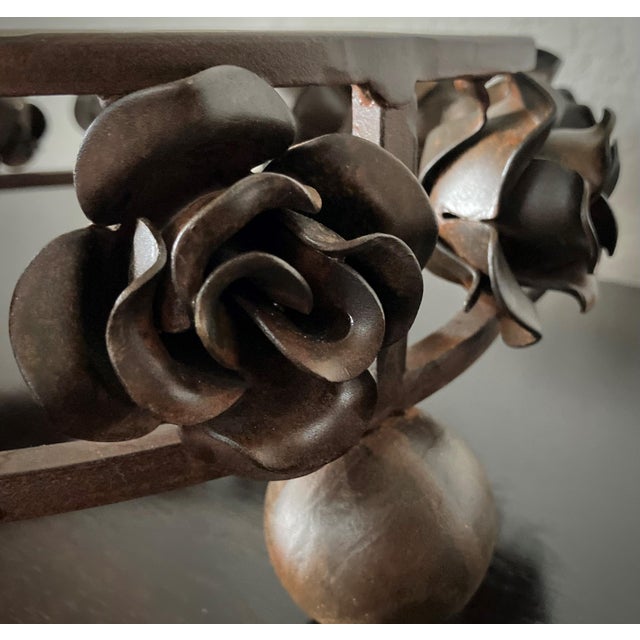 Late 20th-Century Hand-Forged Iron Rose & Travertine Circular Dessert Stand in the Manner of Jan Barboglio For Sale - Image 14 of 18