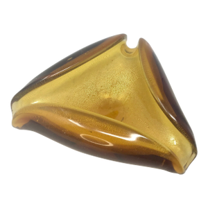 Authentic Murano Amber & Gold Aventurine Glass Ashtray/Dish With Sticker | Carlo Scarpa Style MCM Italian