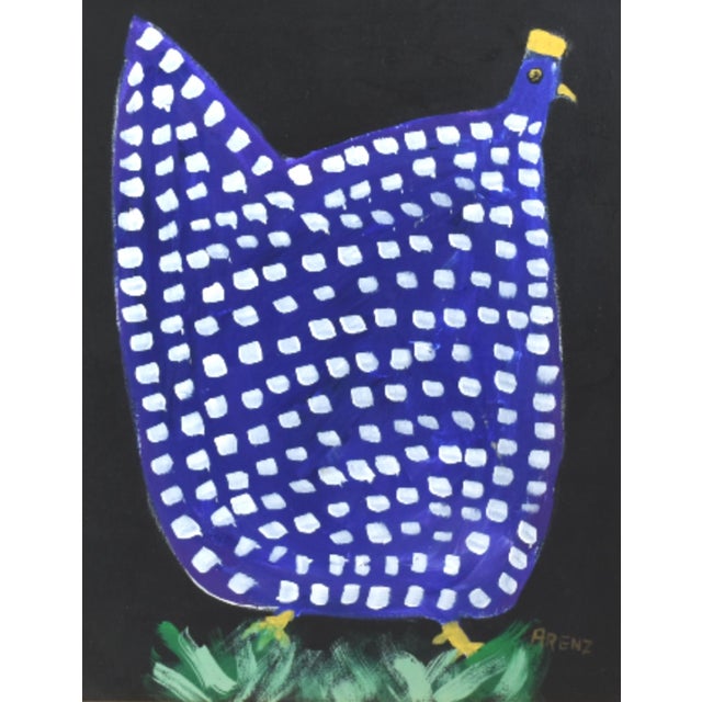 Original one-of-a-kind folk art oil painting of a hen, chicken, or rooster on stretched artist canvas. The talented artist...