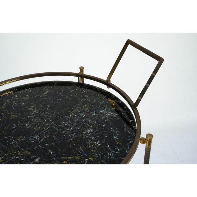 1950s Mid-Century Round Brass and Marble-Effect Glass Bar Cart, Italy, 1950s For Sale - Image 5 of 15