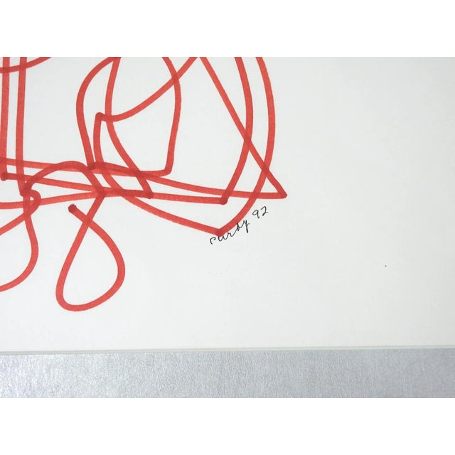 Vintage 1992 red ink on paper abstract drawing by James Otis Purdy (1914-2009) American. He was an American novelist,...