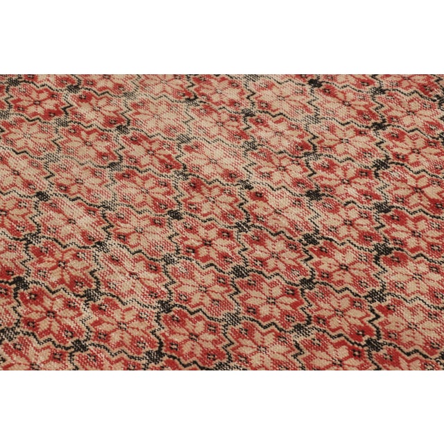 Rug & Kilim Vintage Distressed Rug, Red and Beige Geometric Pattern – Rug & Kilim For Sale - Image 4 of 8