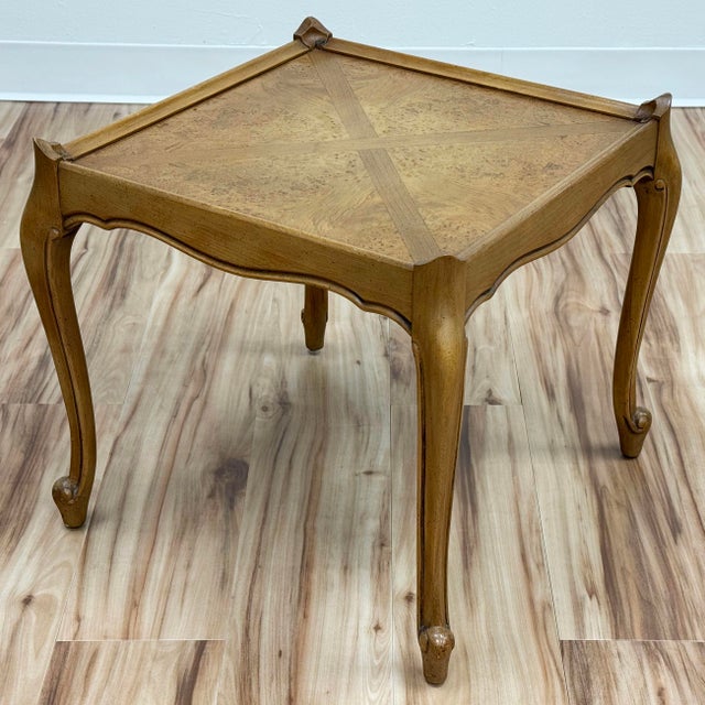 Wood Vintage French Provincial Side Table With Burlwood Inlay For Sale - Image 7 of 9