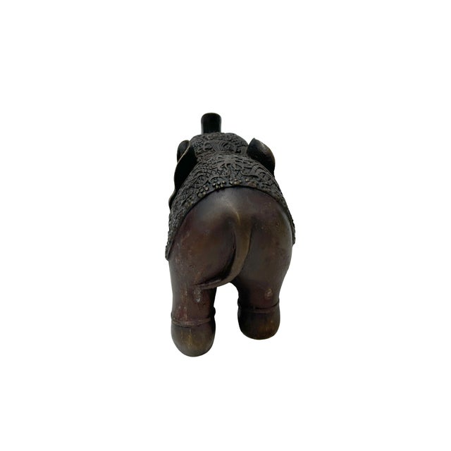 Asian Vintage Dark Brown Metal Elephant Trunk Up Accent Figure For Sale - Image 3 of 9