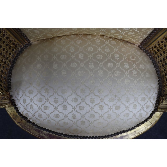 French Louis XVI Style Gilt Caned Barrel Accent Chair For Sale In Philadelphia - Image 6 of 11