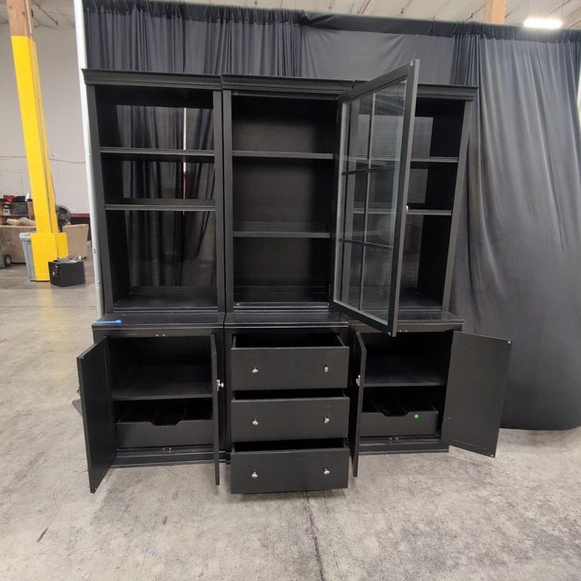 Pottery Barn Pottery Barn Logan 6-Piece Modular Wall Unit With Glass Door Hutch, Black For Sale - Image 4 of 10