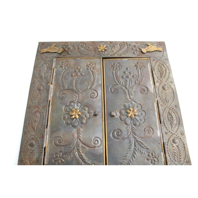 Vintage Mexican Folk Art Punched Tin “Hojalata” Mirror W/ Brass Accents For Sale - Image 10 of 12