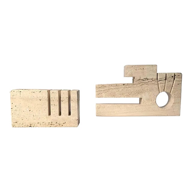 Vintage Abstract Fratelli Mannelli Travertine Desk Organizer Set for Raymor - A Pair For Sale