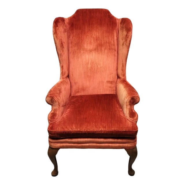 Queen Anne Wingback Chair by Walker For Sale