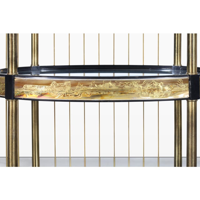 1970s 1970s Vintage Brass Acid-Etched Etagere by Bernhard Rohne for Mastercraft For Sale - Image 5 of 11