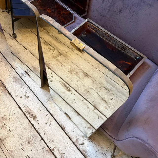 Two 1950s Gio Ponti Style Mid-Century Modern Wood and Brass Wall Mirrors For Sale - Image 15 of 16