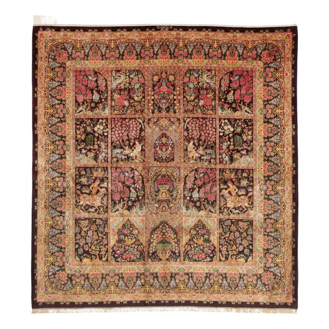 Hand-Knotted Qom Rug in Silk For Sale
