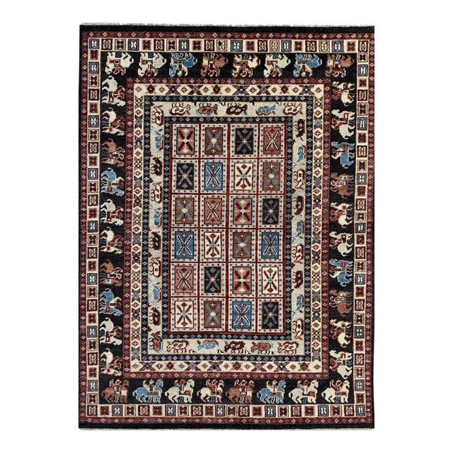 6x9 Willow Oriental Charcoal Cross Geometric Modern Hand Knotted Wool Carpet Rug For Sale